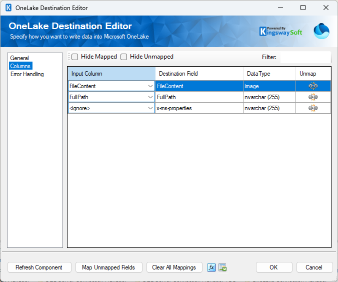 OneLake Destination component - Columns.png